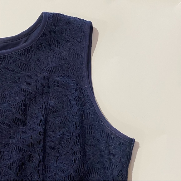 Tiana B. Sleeveless Pleated Lace A Line Navy Blue Mini Dress Women's Size 10 - Picture 4 of 16